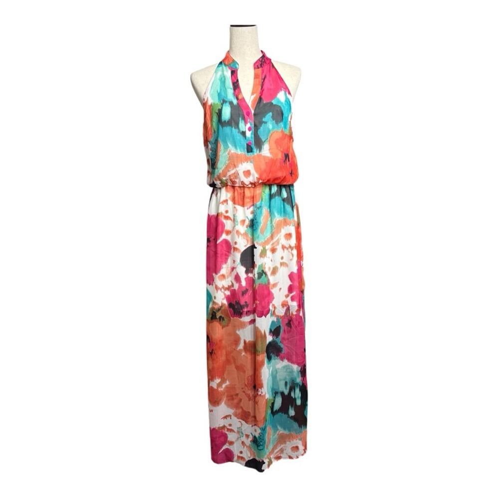 NWT Bisou Bisou Colorful Floral Sleeveless Maxi Dress Size 10 WW0960